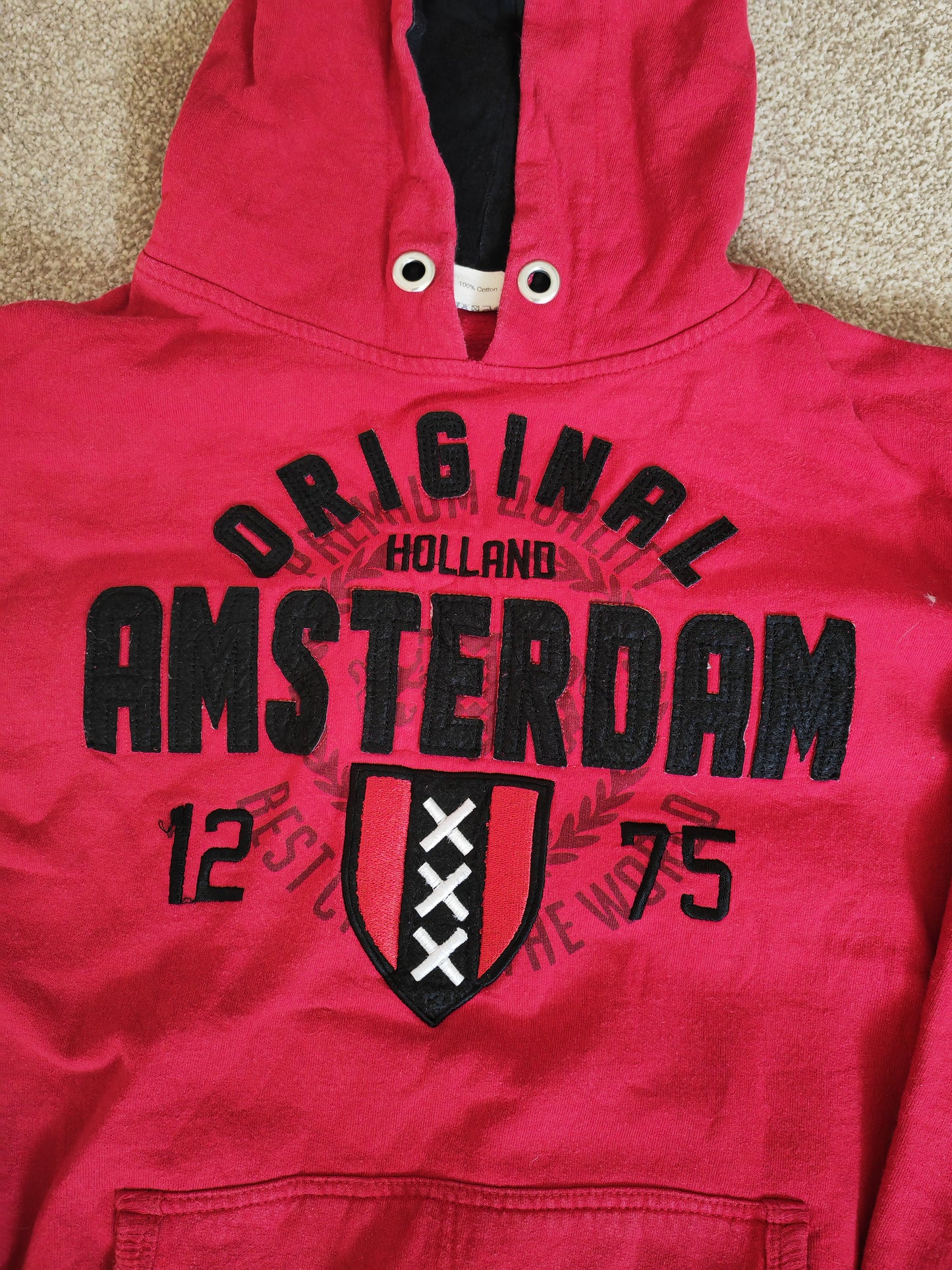 Original Amsterdam Varsity Collection Pullover Hoodie, Red, Size Medium