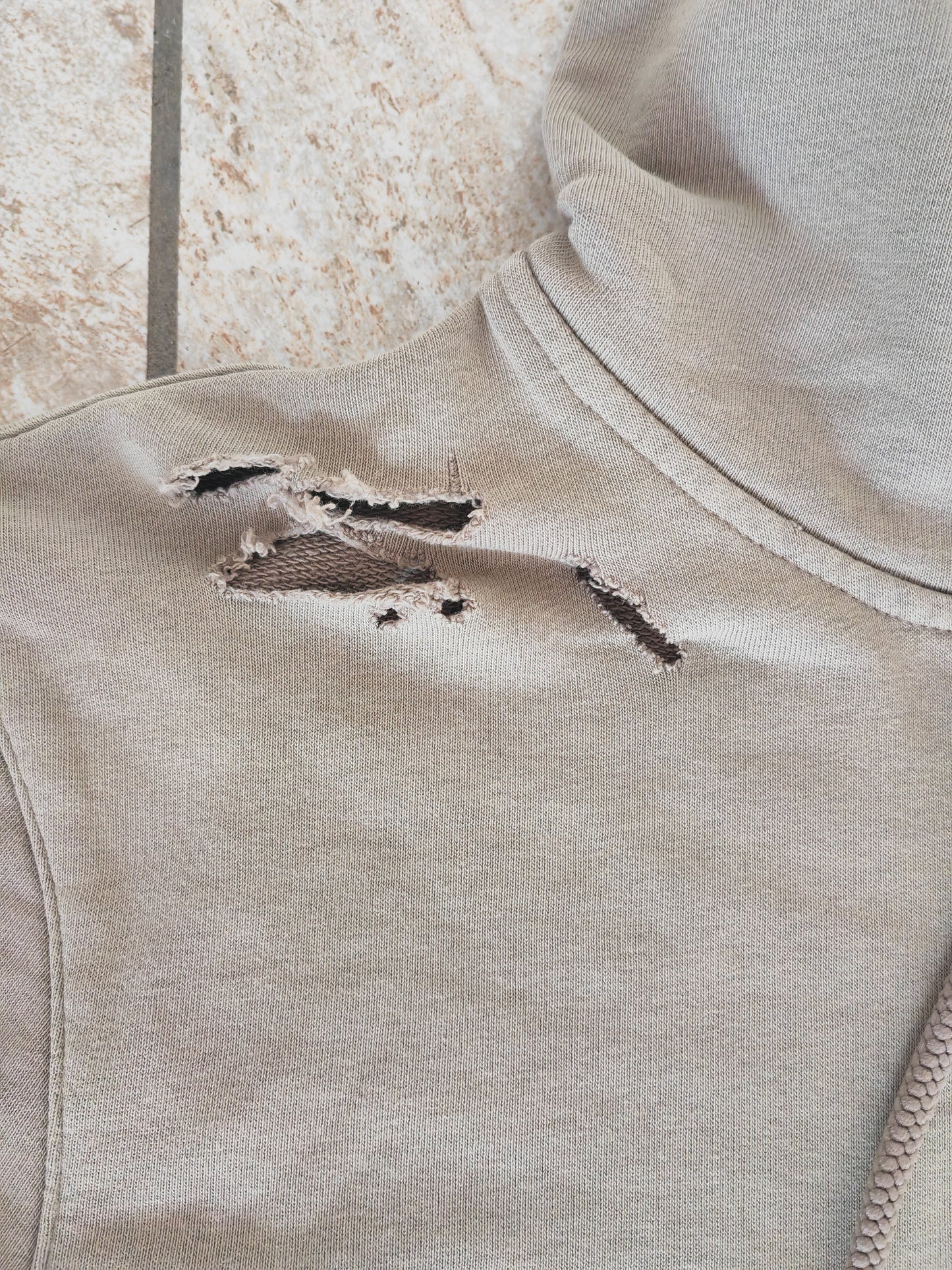 Gym King Ripped, Distressed Look Pullover Hoodie, Khaki Green, Size Medium