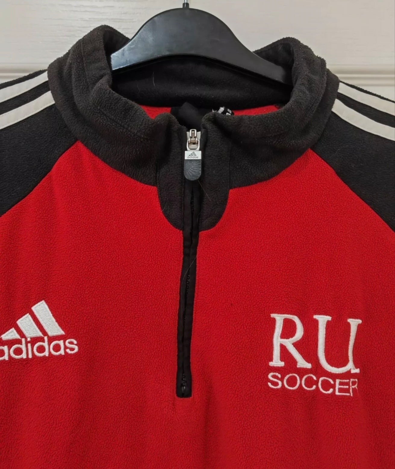 Adidas RU Soccer 1/4 Zip Football Training Top, Red/Black, Size S/M