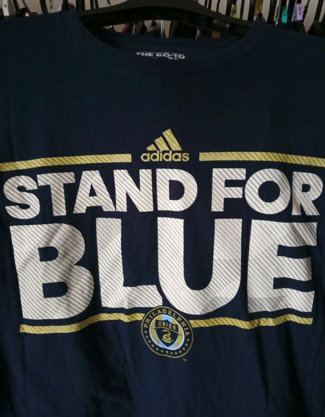 Adidas Philadelphia Union MLS T Shirt, Blue, Size Medium