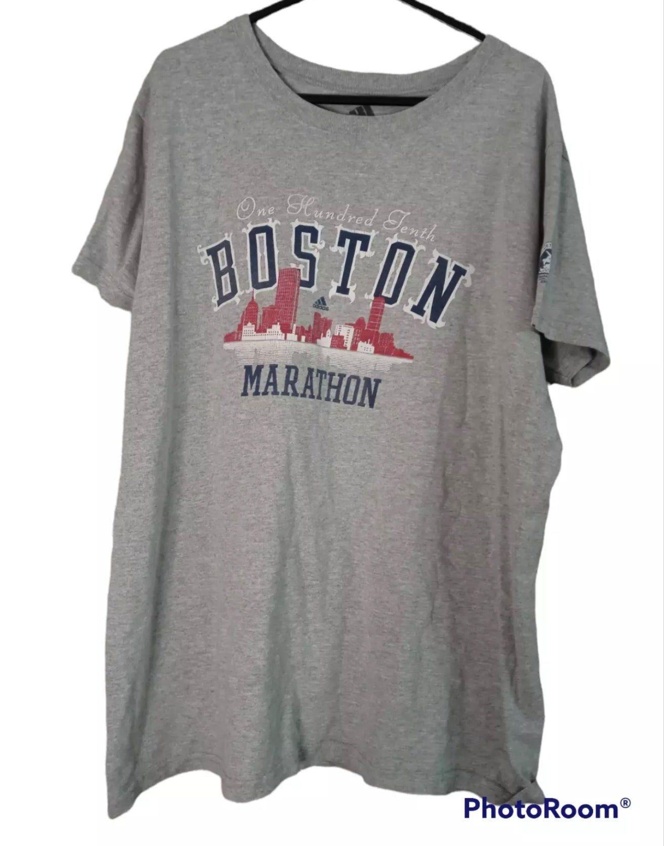 Women's Adidas Boston Marathon big logo t shirt, grey, size XL