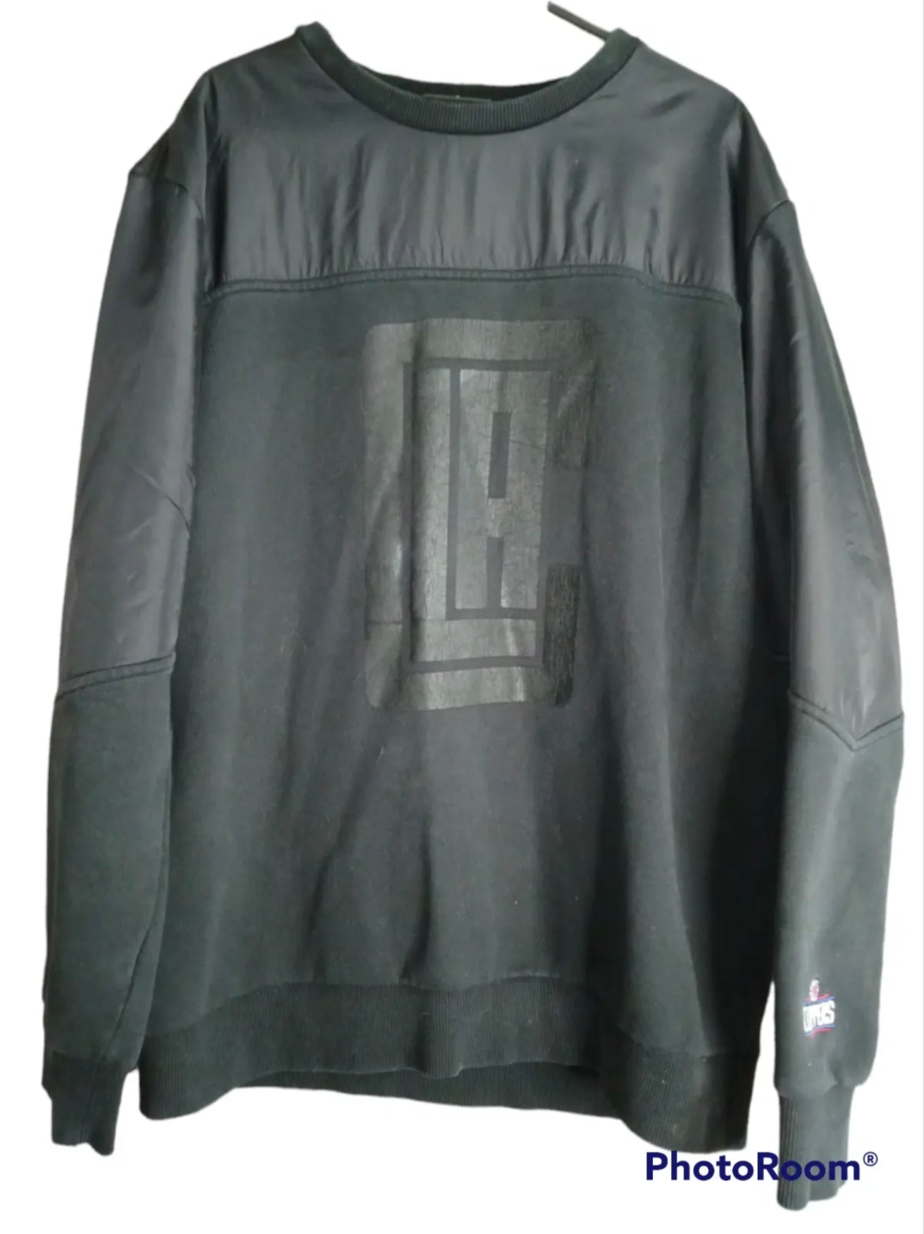 Men's NBA Los Angeles Clippers blackout big logo sweat shirt, Black, size Large
