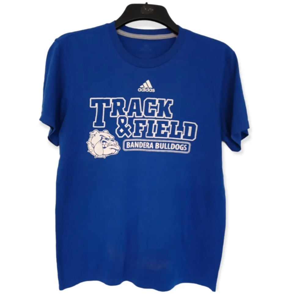 Adidas Bandera Bulldogs High School Track & Field t shirt, blue, size Medium