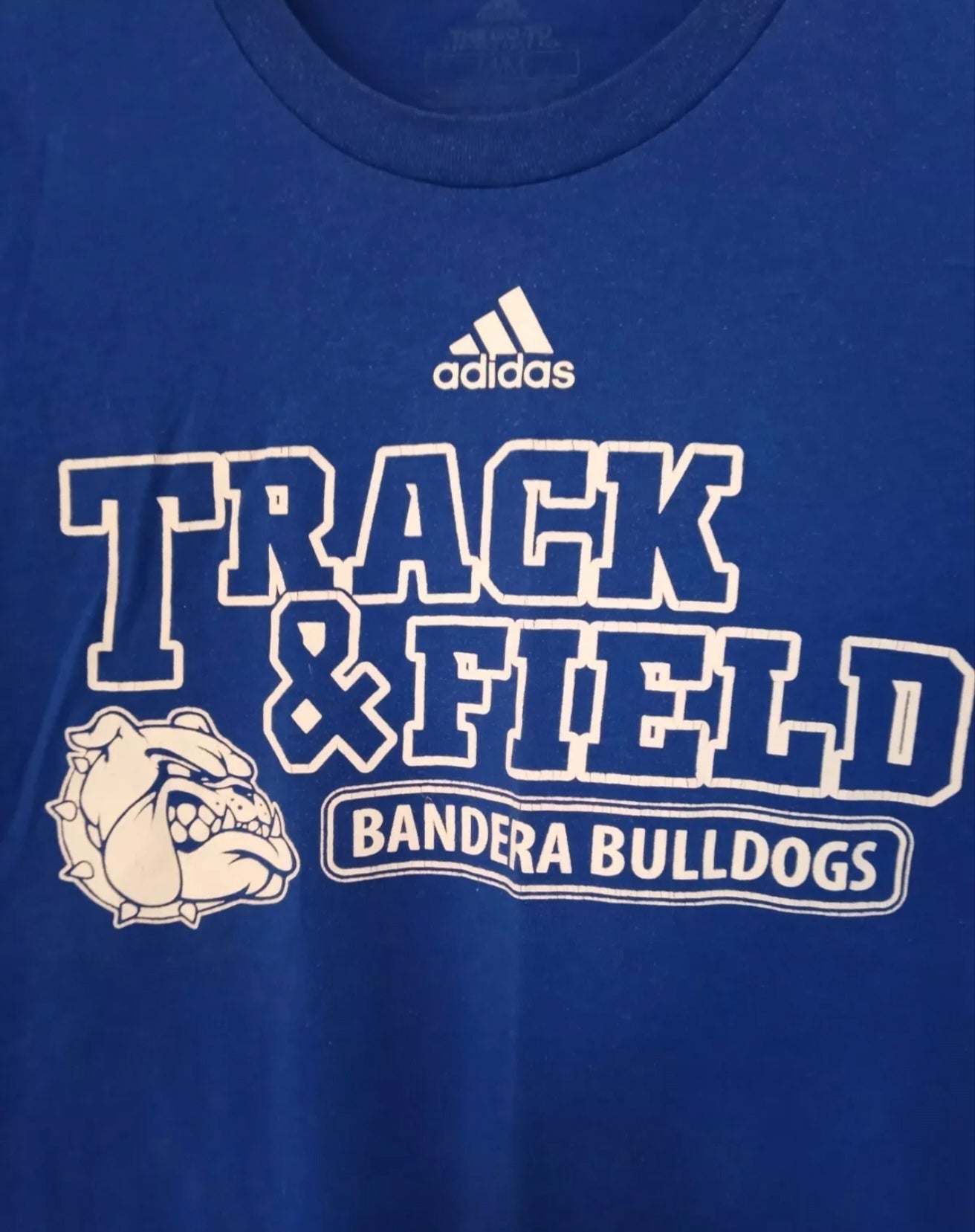 Adidas Bandera Bulldogs High School Track & Field t shirt, blue, size Medium