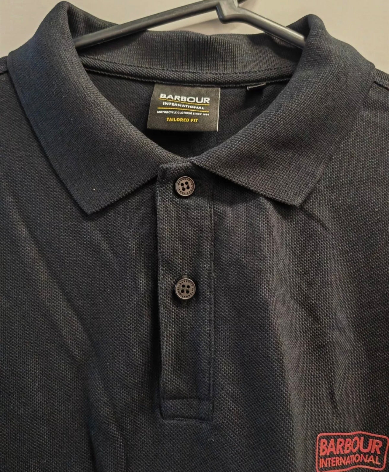 Barbour International Tailored Fit Polo Shirt, Black/White/Maroon, Size Large