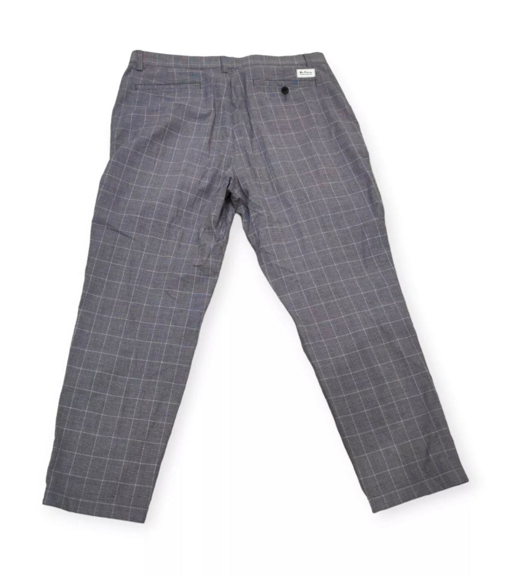 Ben Sherman Slim Tapered Fit Grey Chequered Trousers, Size 36 S