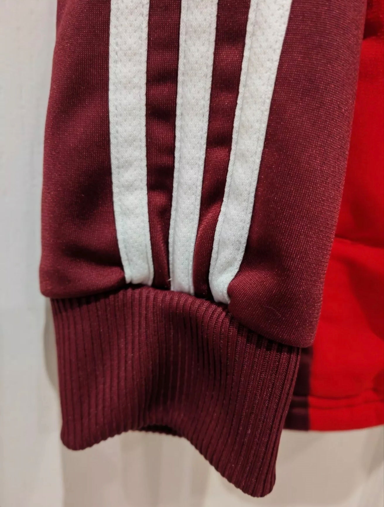 Youth Adidas Tracksuit, Full Zip Jacket And Trousers, Maroon/White/Red, 13-14Y