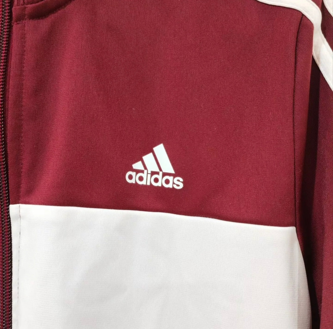 Youth Adidas Tracksuit, Full Zip Jacket And Trousers, Maroon/White/Red, 13-14Y