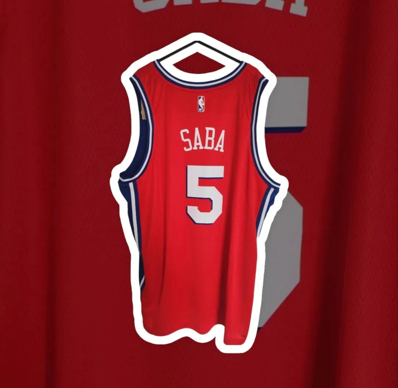 Jordan Philadelphia 76ers NBA Basketball Jersey, #5 Saba, Red, Size XXL