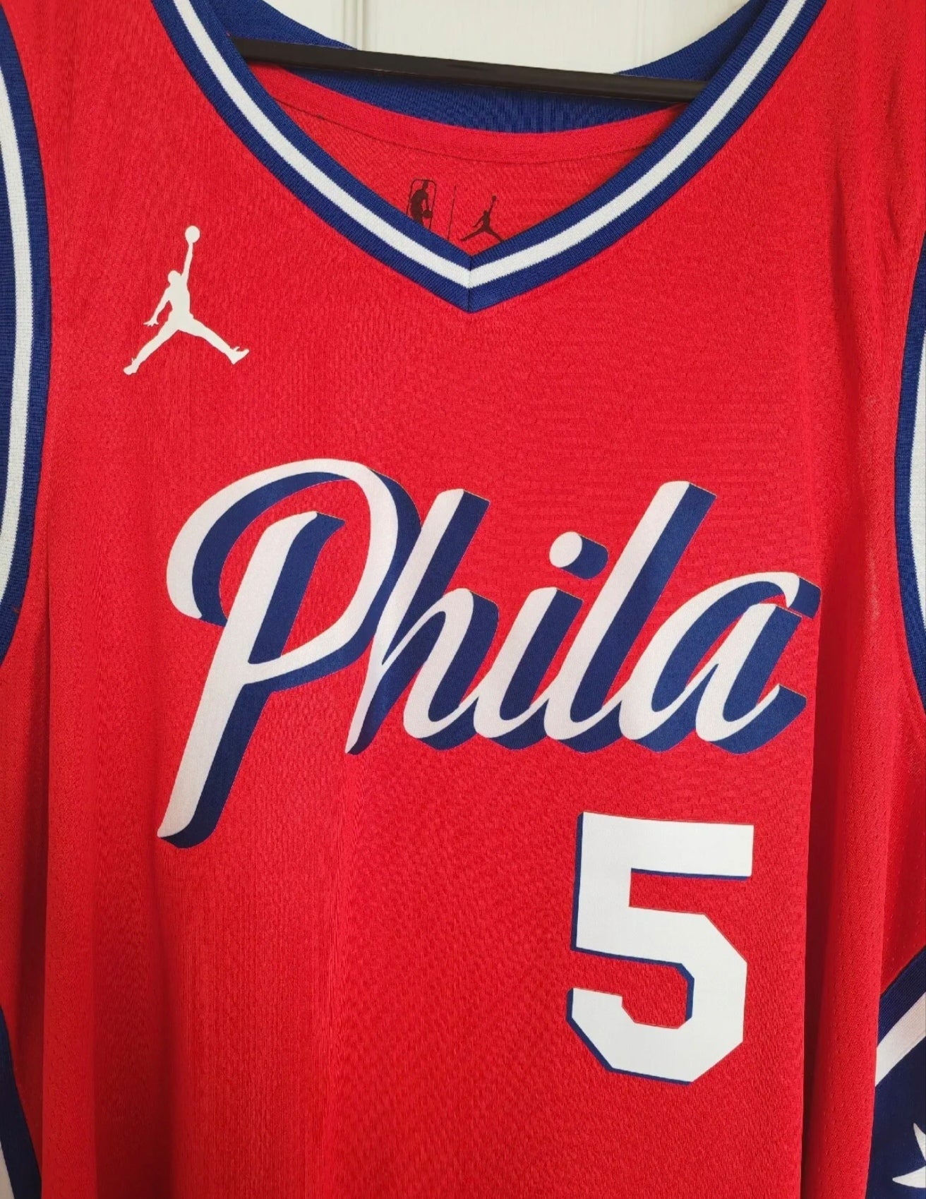 Jordan Philadelphia 76ers NBA Basketball Jersey, #5 Saba, Red, Size XXL