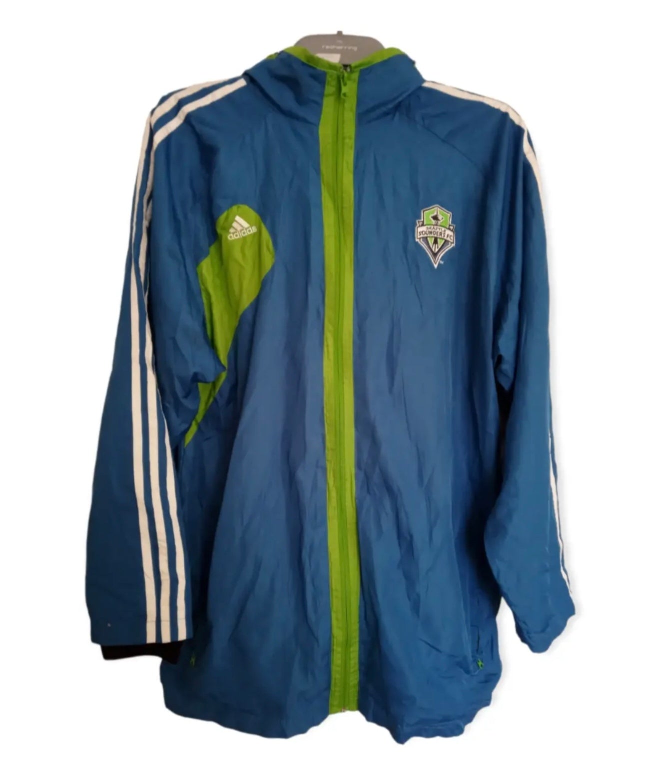 Adidas Seattle Sounders FC full zip, hooded training jacket, blue, size XL