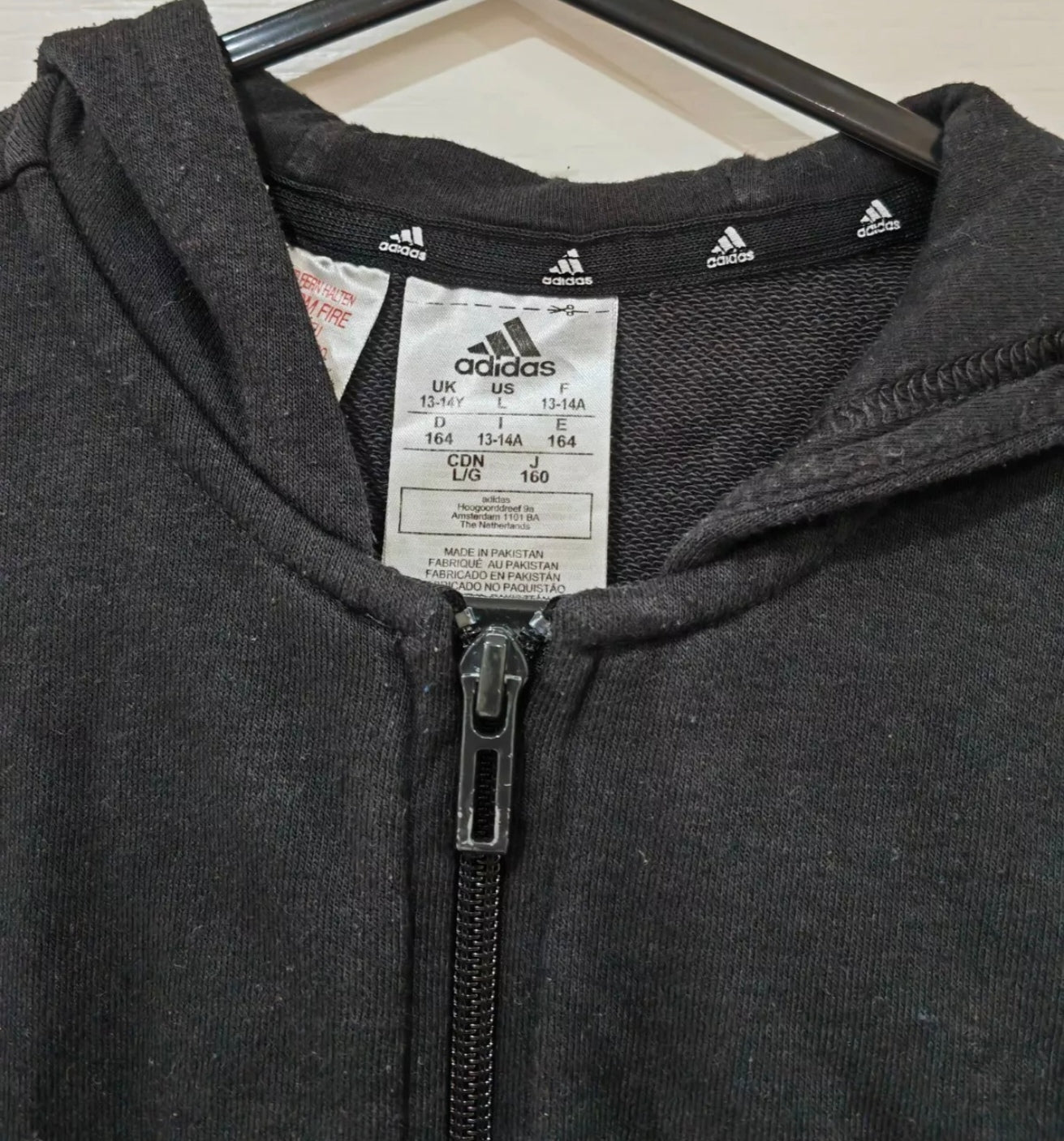 Youth Adidas Full Zip Hoodie, Black, Size 13-14 Years