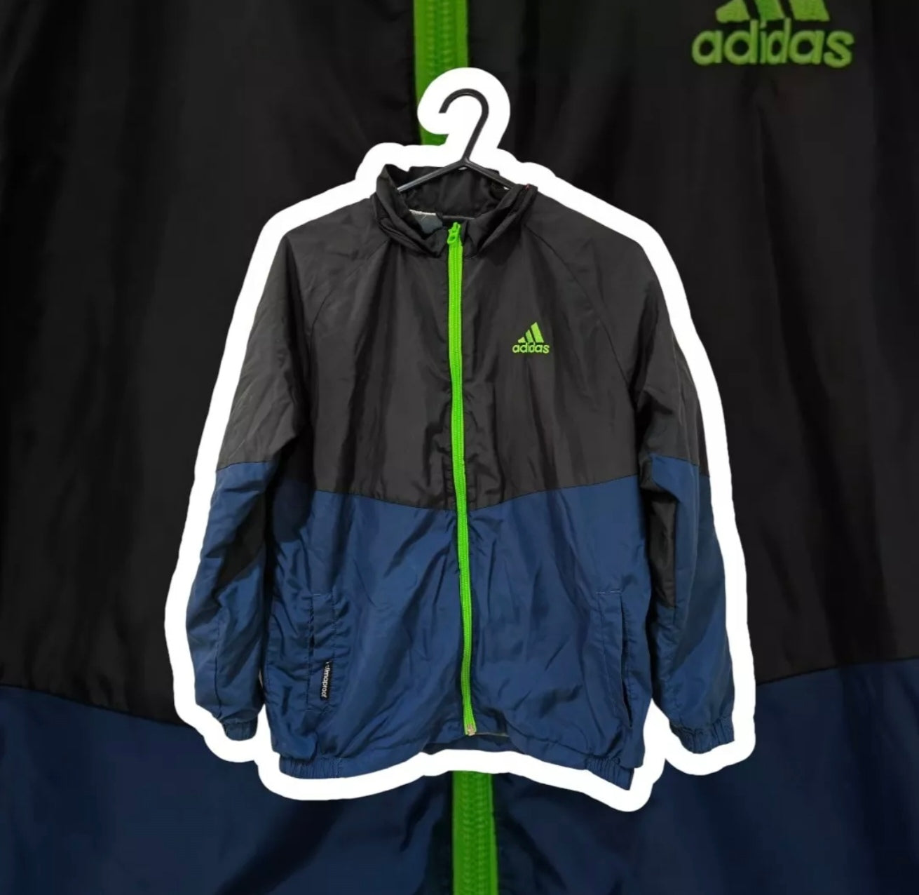Youth Adidas Climaproof Full Zip Tracksuit Jacket, Black/Blue, Size 9-10 Years