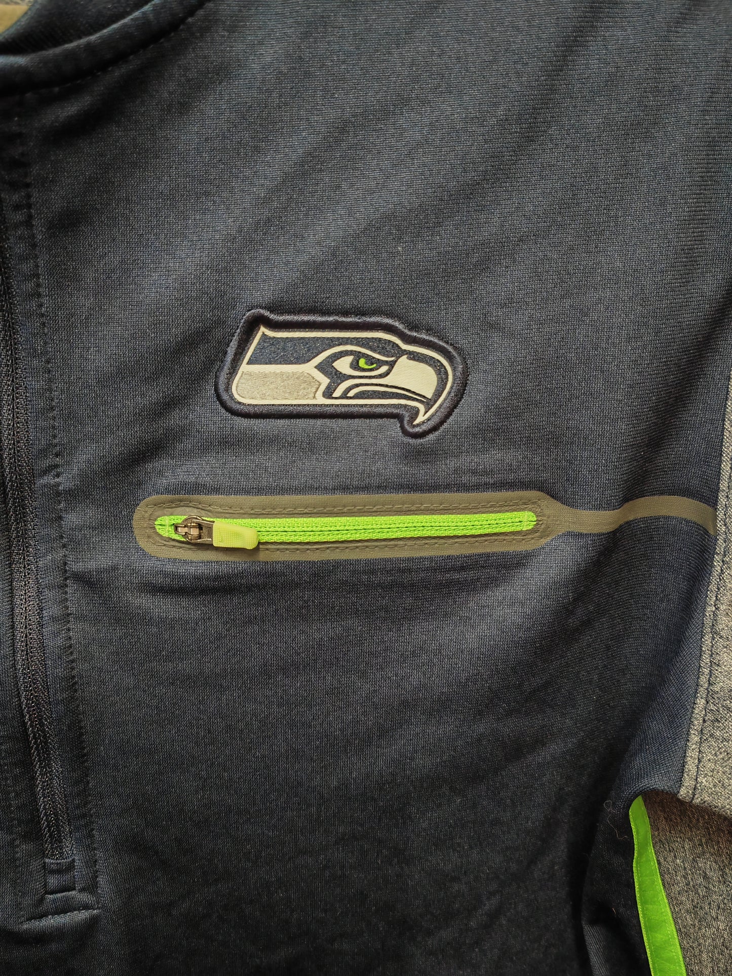 Nike Seattle Seahawks 1/4 Zip Long Sleeve Sweat Shirt, Navy Blue, Size Small