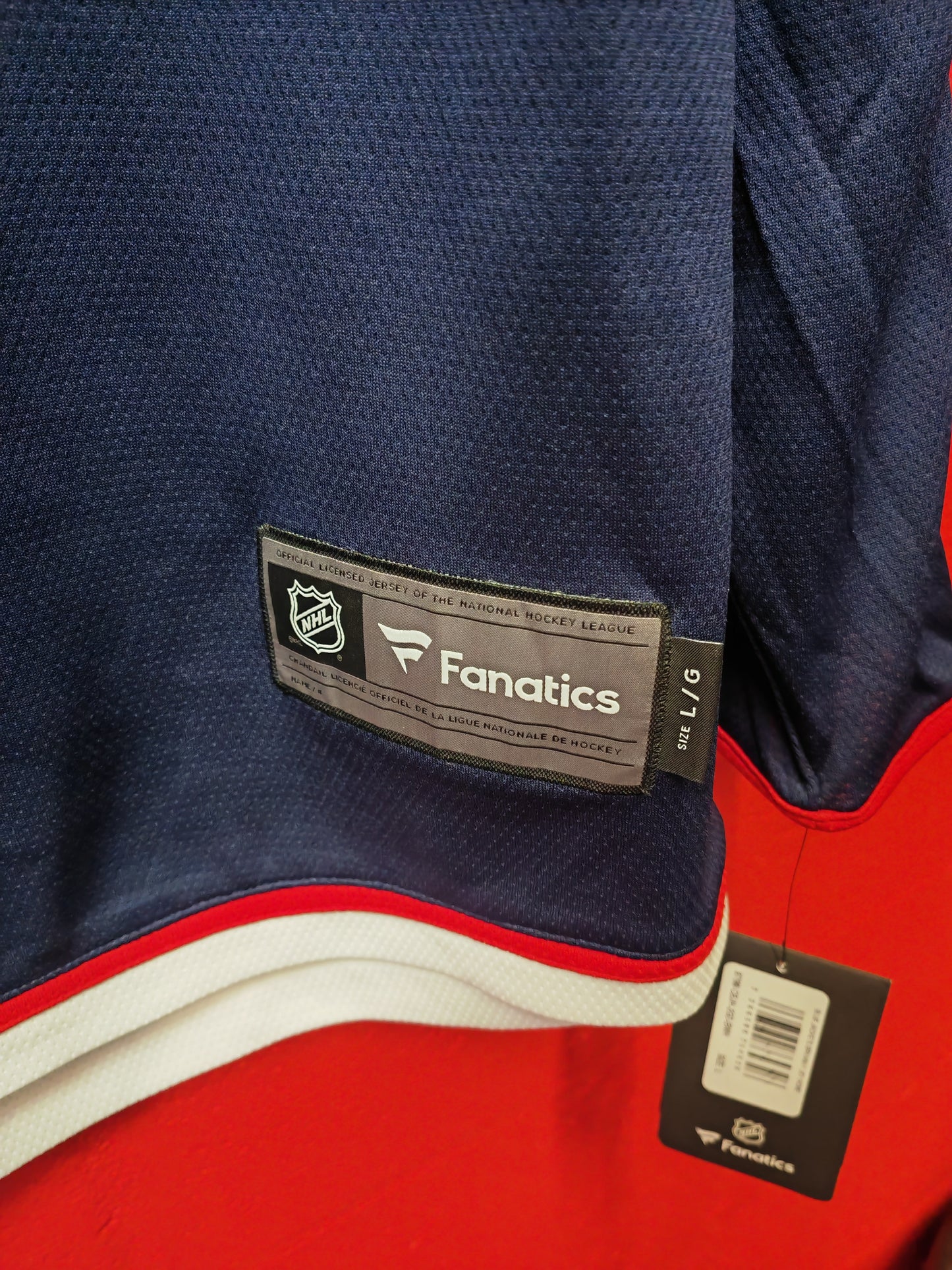Fanatics Columbus Blue Jackets NHL Hockey Jersey, Navy Blue, Size Large