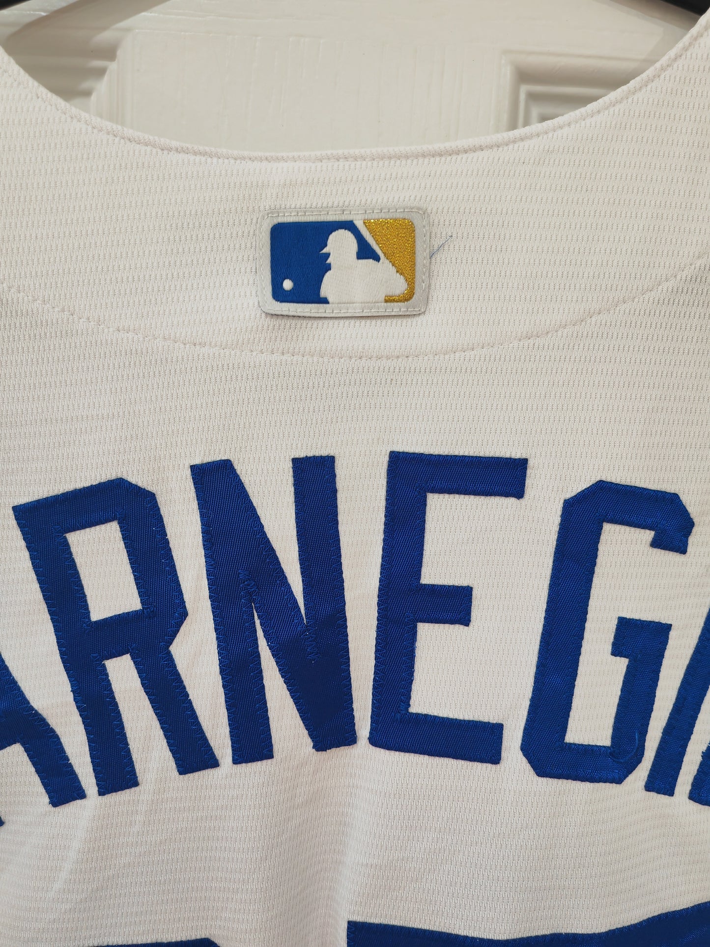 Majestic Kansas City Royals MLB Jersey, #07 Carnegie, White, Size Large