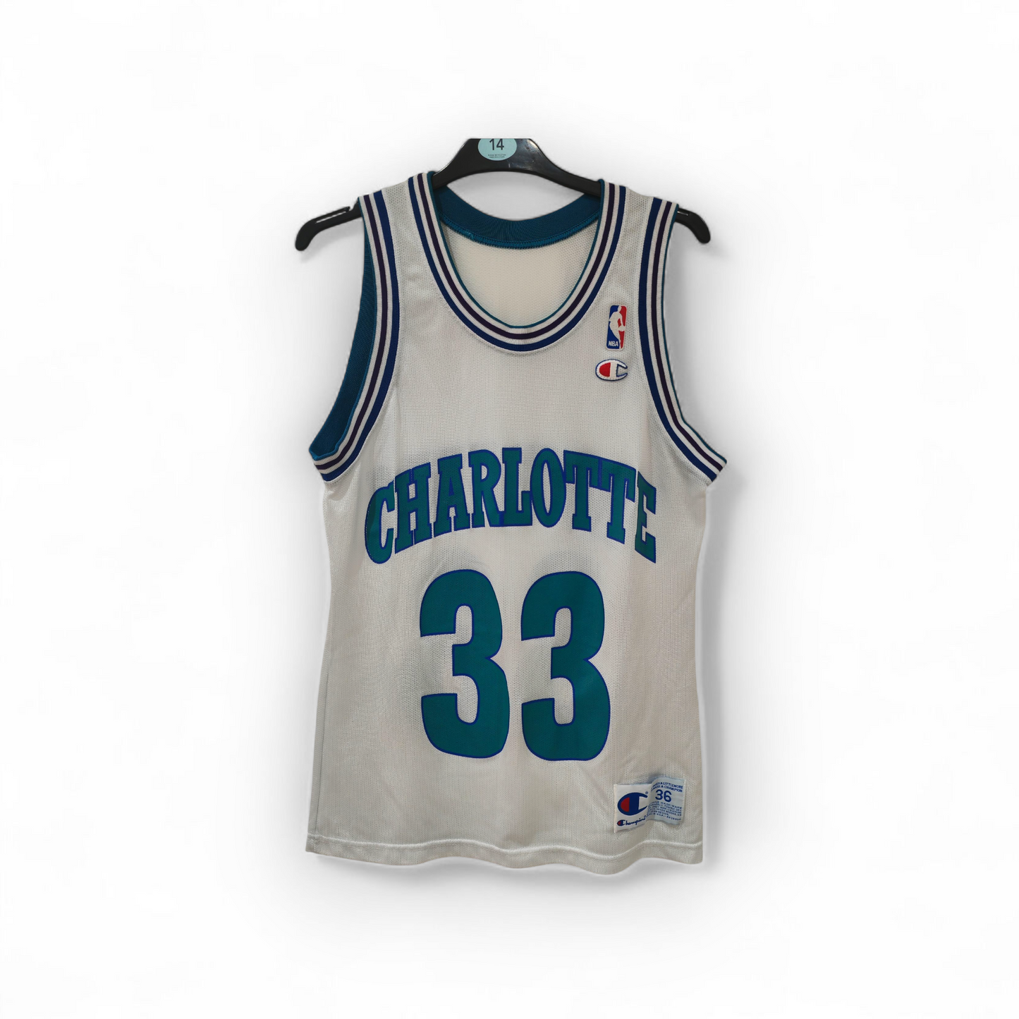 Champion Charlotte Hornets NBA Jersey, #33 Mourning, White, Size 36 XS/S