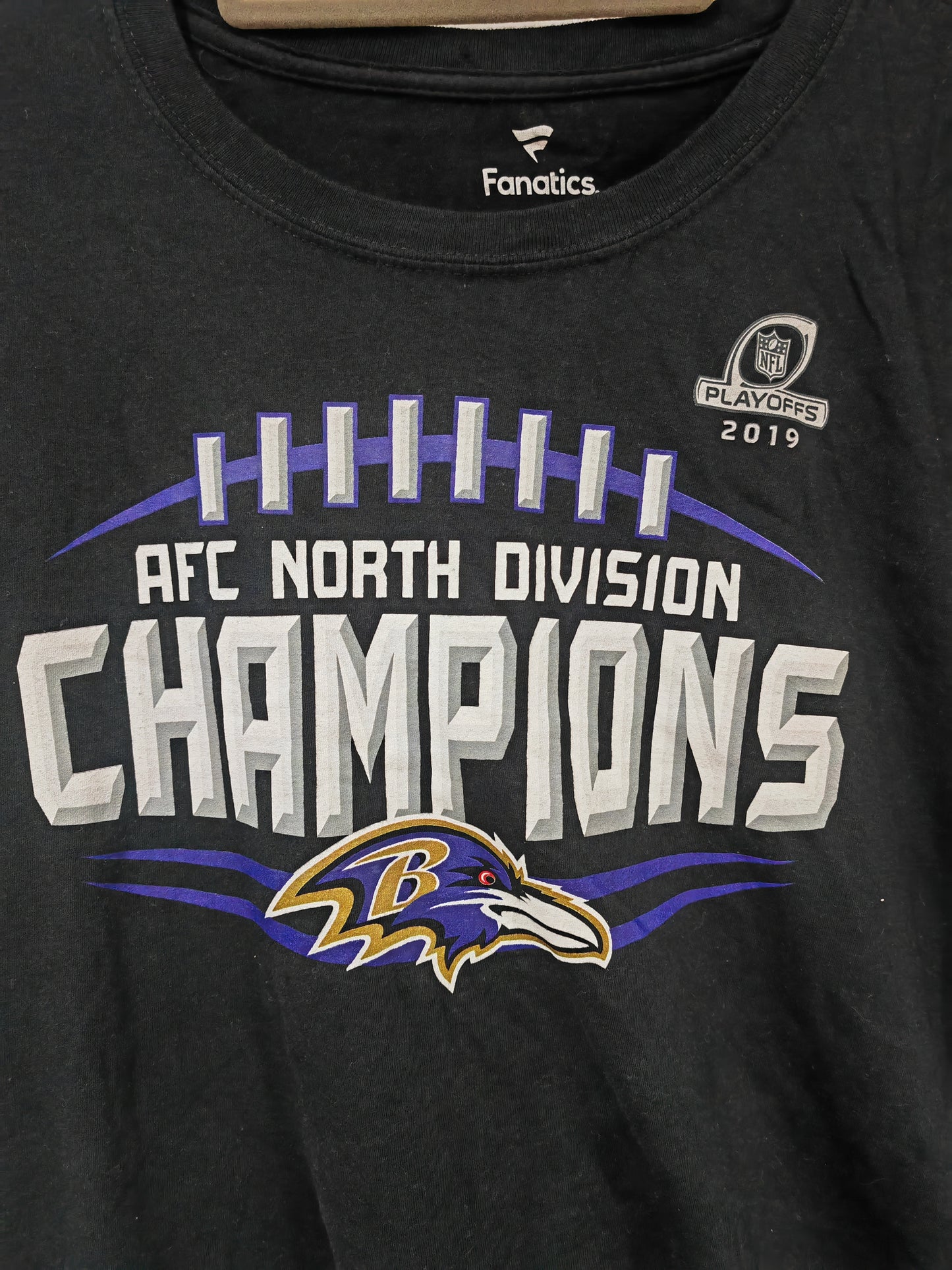 Fanatics Baltimore Ravens 2019 AFC North Champions T Shirt, Black, Size XL