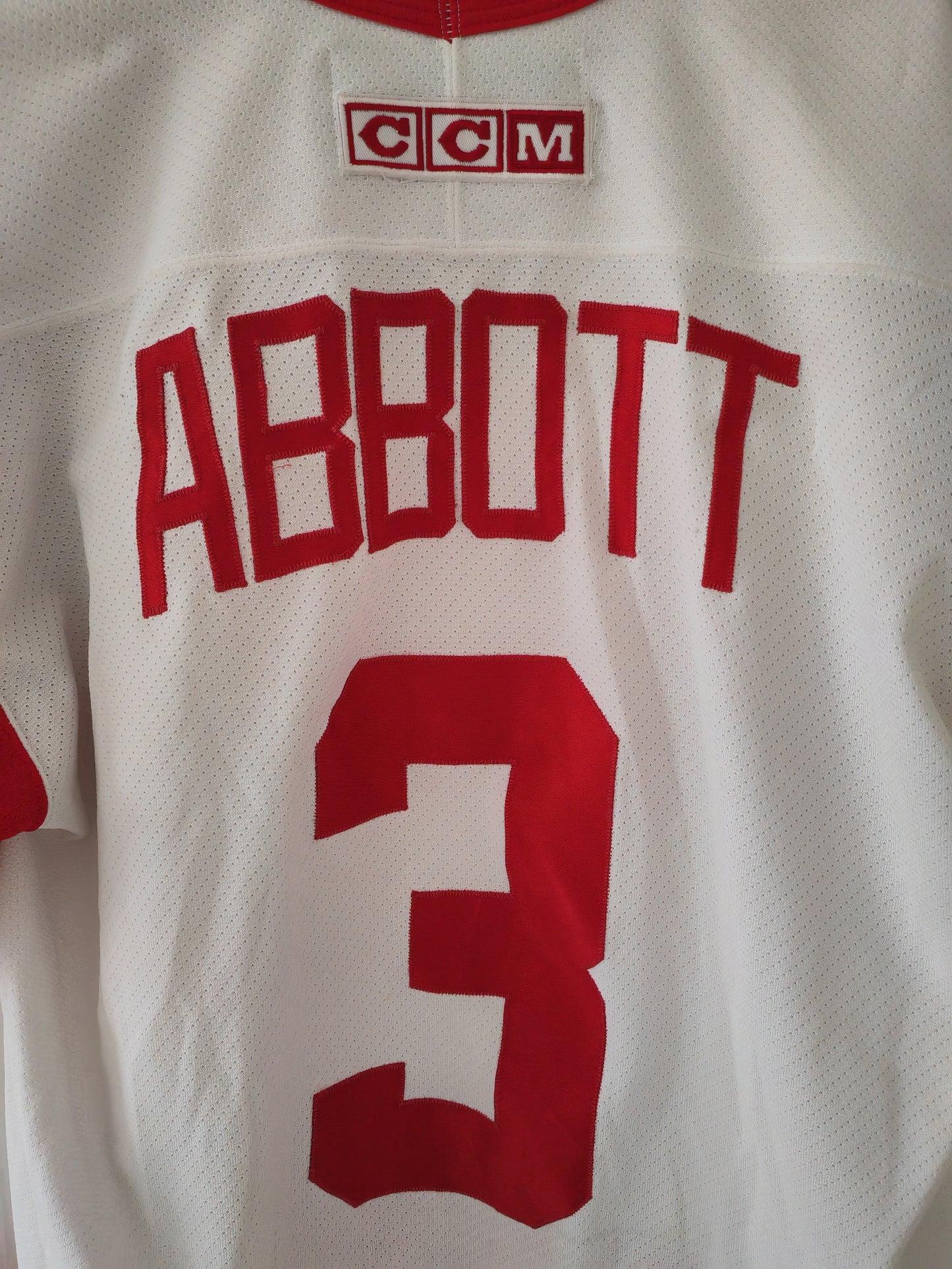 CCM Detroit Red Wings NHL Jersey, #3 Abbott, Sleeves Cut, Size Large