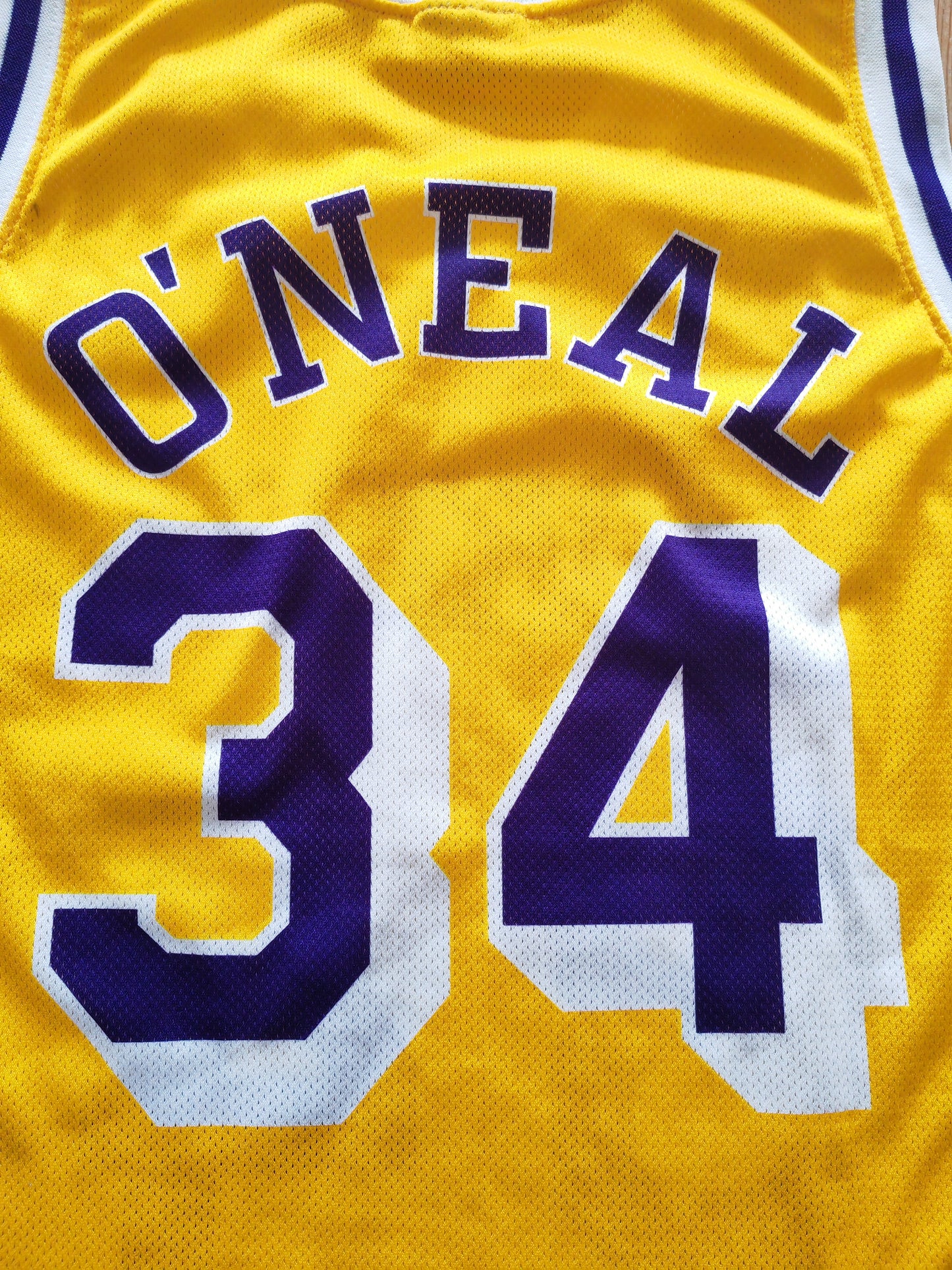 Champion Los Angeles Lakers NBA Jersey, #34 O'Neal, Yellow, Size Small