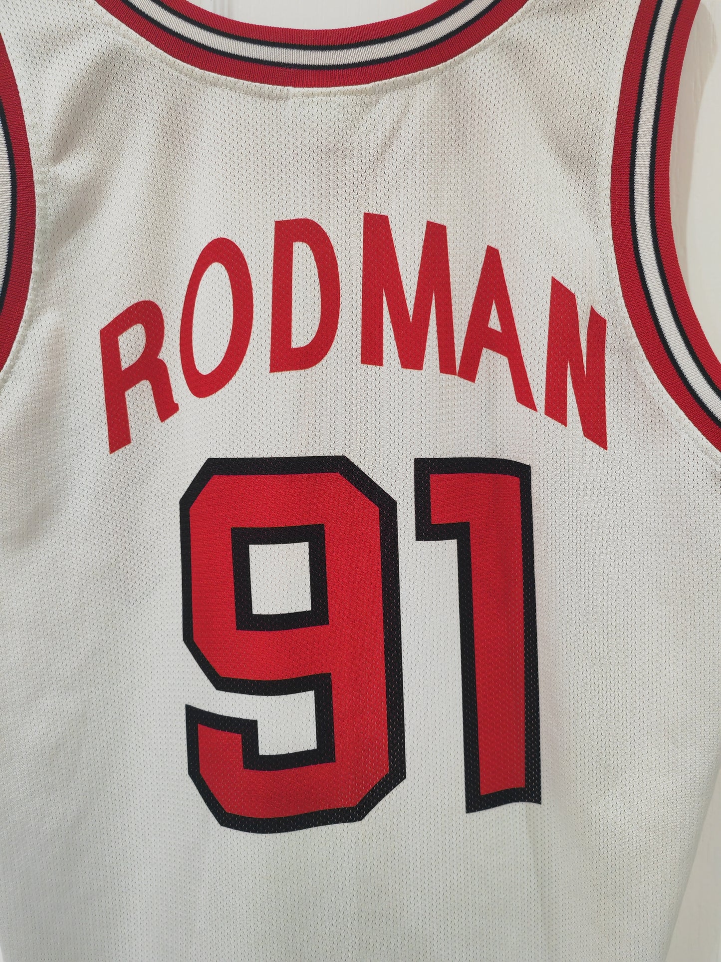 Champion Chicago Bulls NBA Jersey, #91 Rodman, White, Size Small