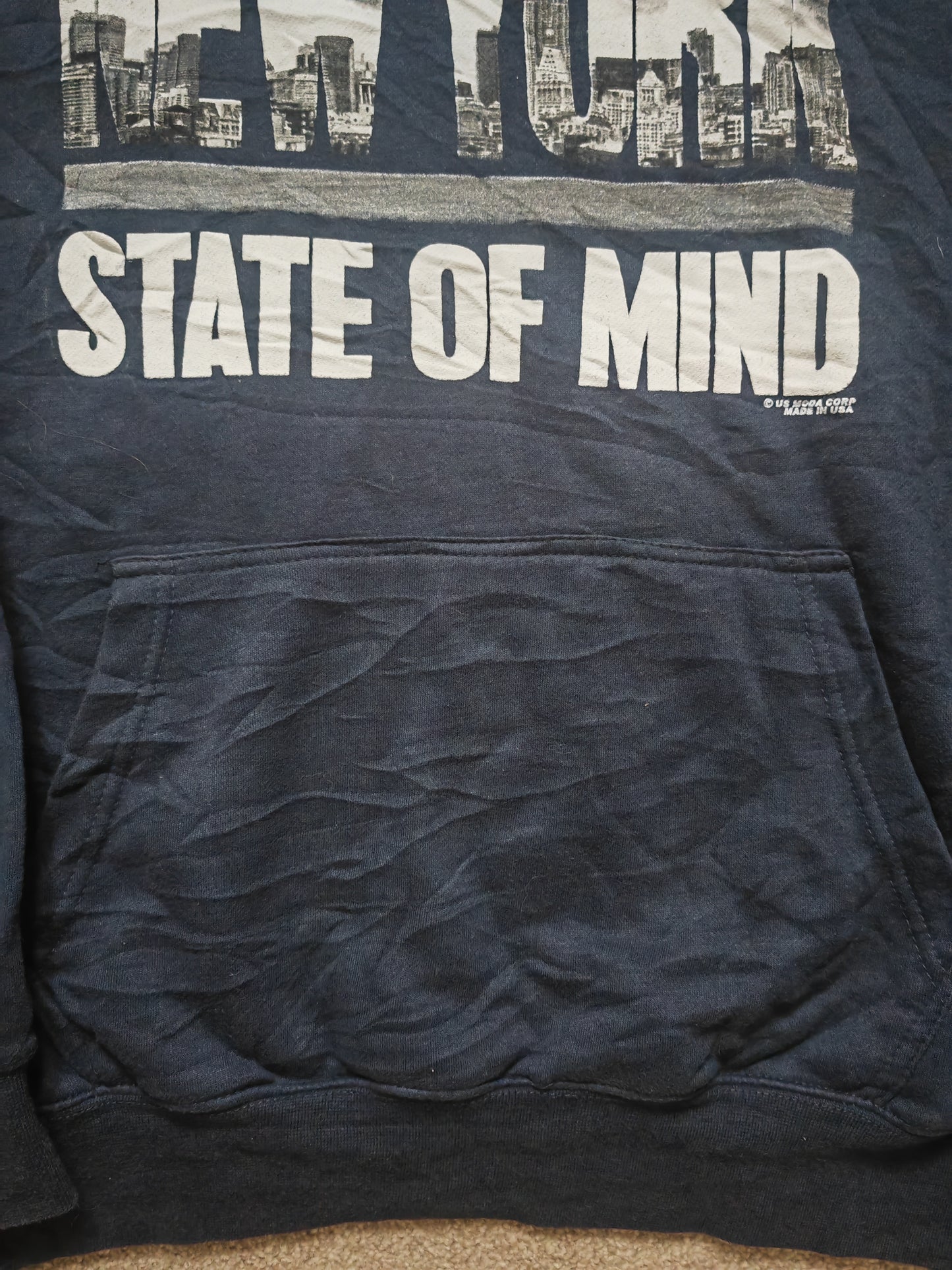 US Moda New York State Of Mind Pullover Hoodie, Blue, Size Medium
