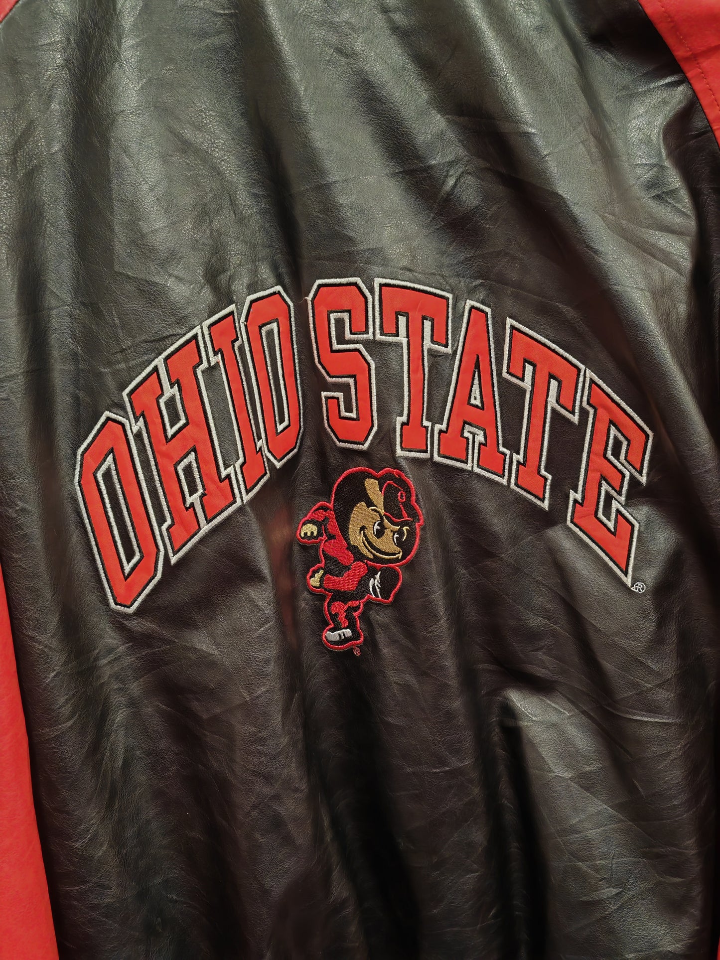 Steve & Barry's Ohio State Buckeyes Leather Varsity Jacket, Black/Red, Size XXXL