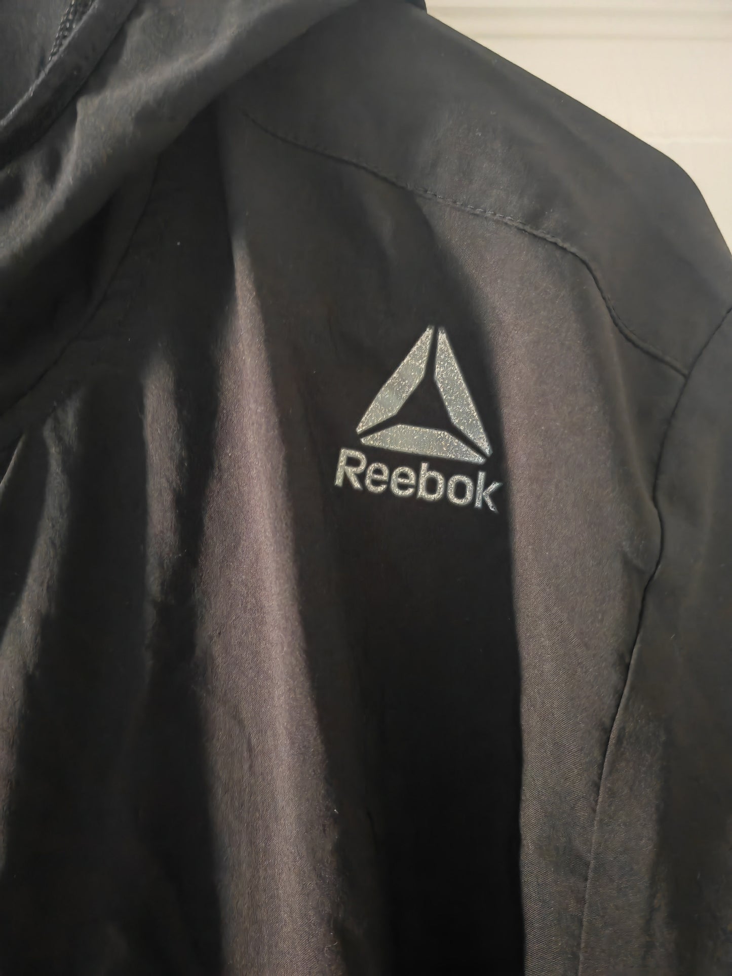 Reebok Full Zip Hooded Track Style Jacket, Black, Size Medium