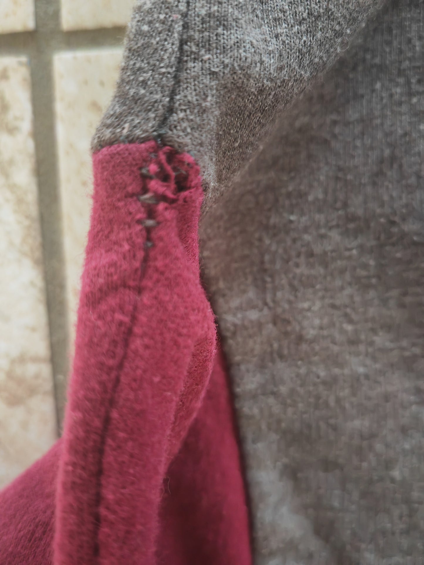 Cross Check Clothing Full Zip Hoodie, Grey/Burgundy, Size Large