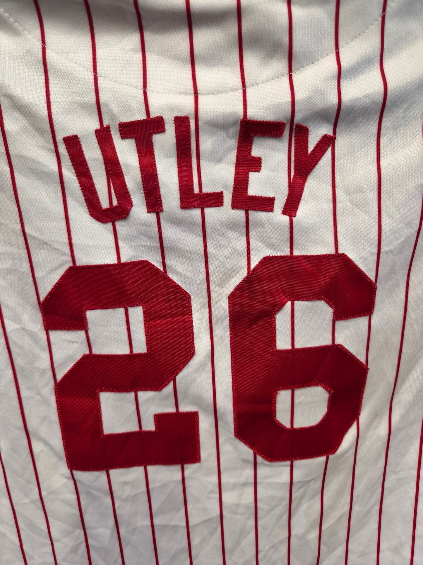 Youth Majestic Philadelphia Phillies MLB Jersey, #26 Utley, White/Red, Size YM