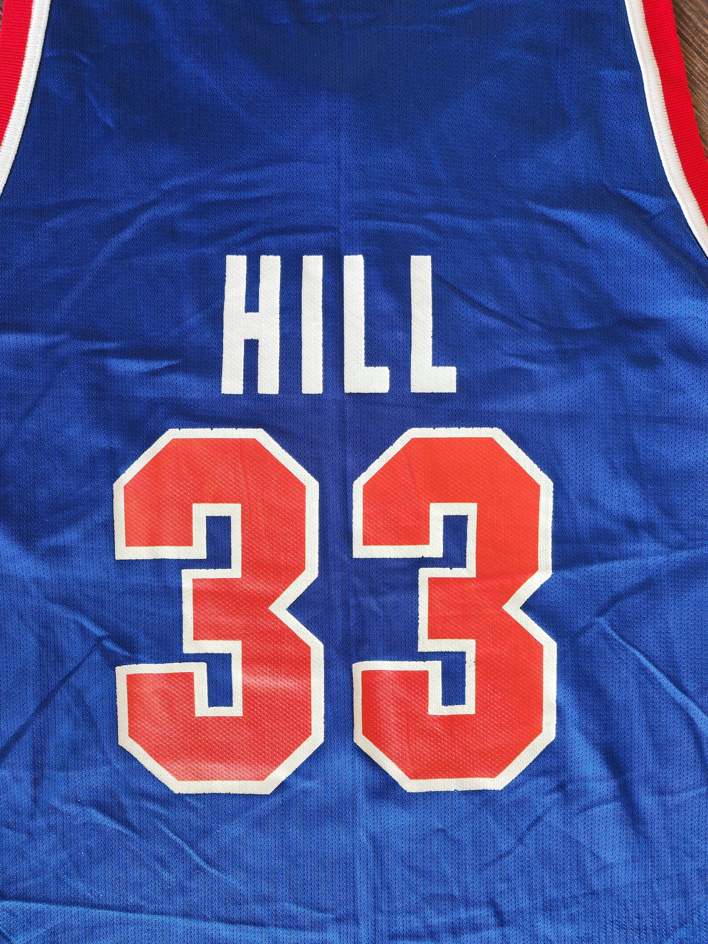 Champion Detroit Pistons NBA Basketball Jersey, #33 Hill, Blue, Size Large