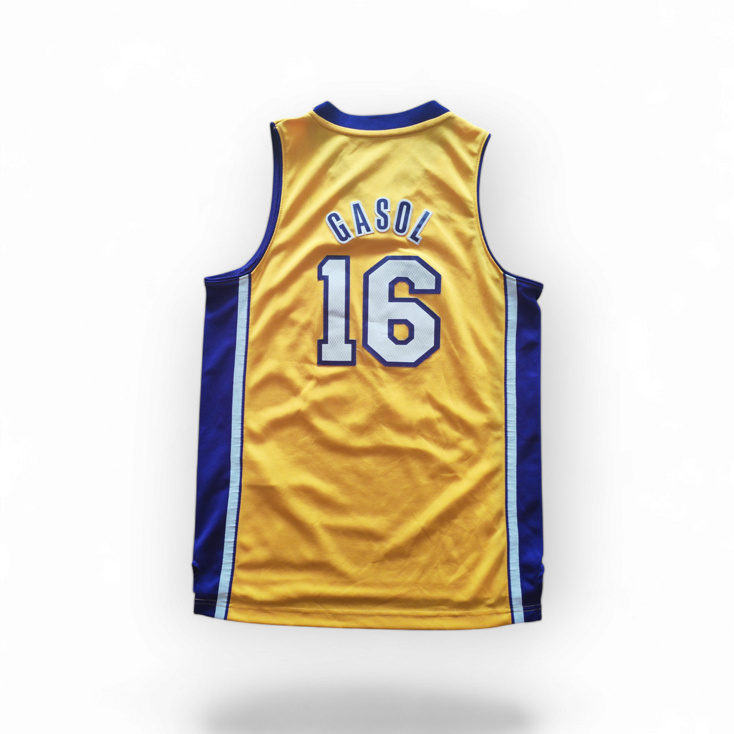 Adidas Los Angeles Lakers NBA Jersey, #16 Gasol, Yellow, Size XS +2 Length