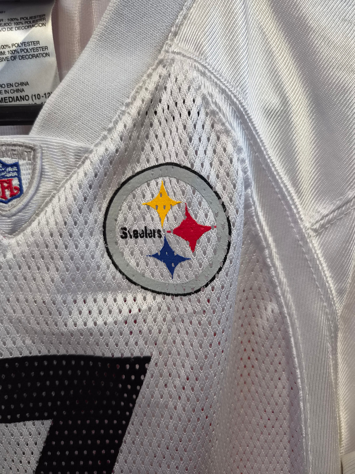 Youth Reebok Pittsburgh Steelers NFL Jersey, #7 Roethlisberger, White, Size YM
