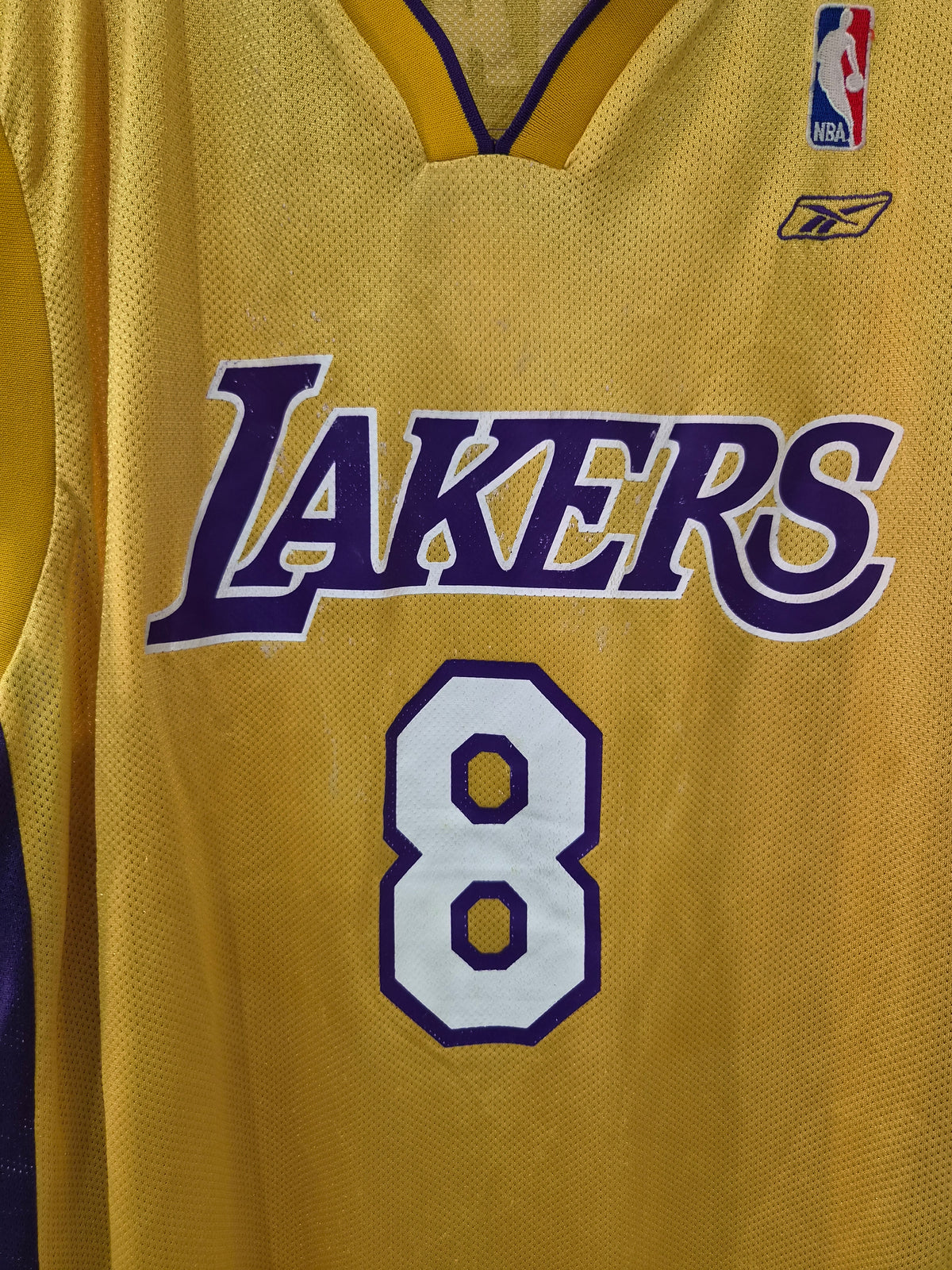 Reebok Los Angeles Lakers NBA Basketball Jersey, #8 Bryant, Yellow, Size Large