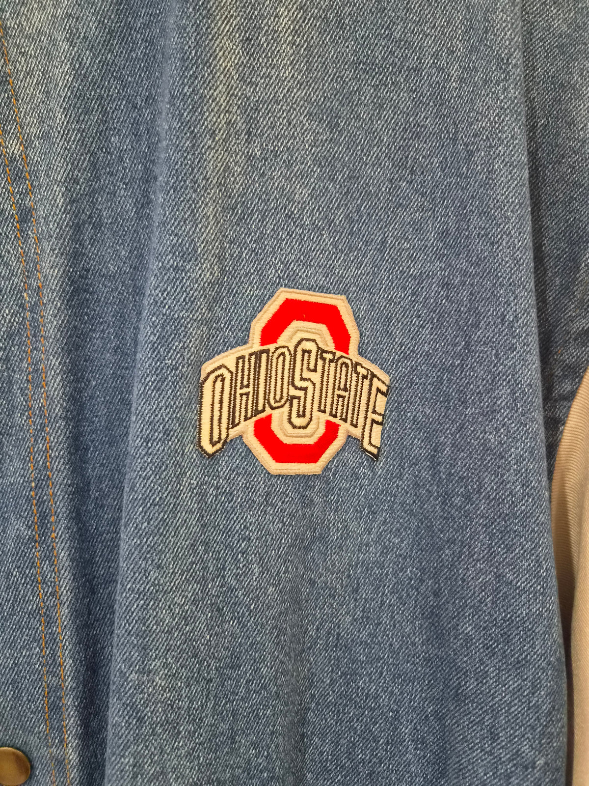 True Fan Vintage Ohio State Buckeyes Snap Denim Varsity Jacket, Blue, Size Large