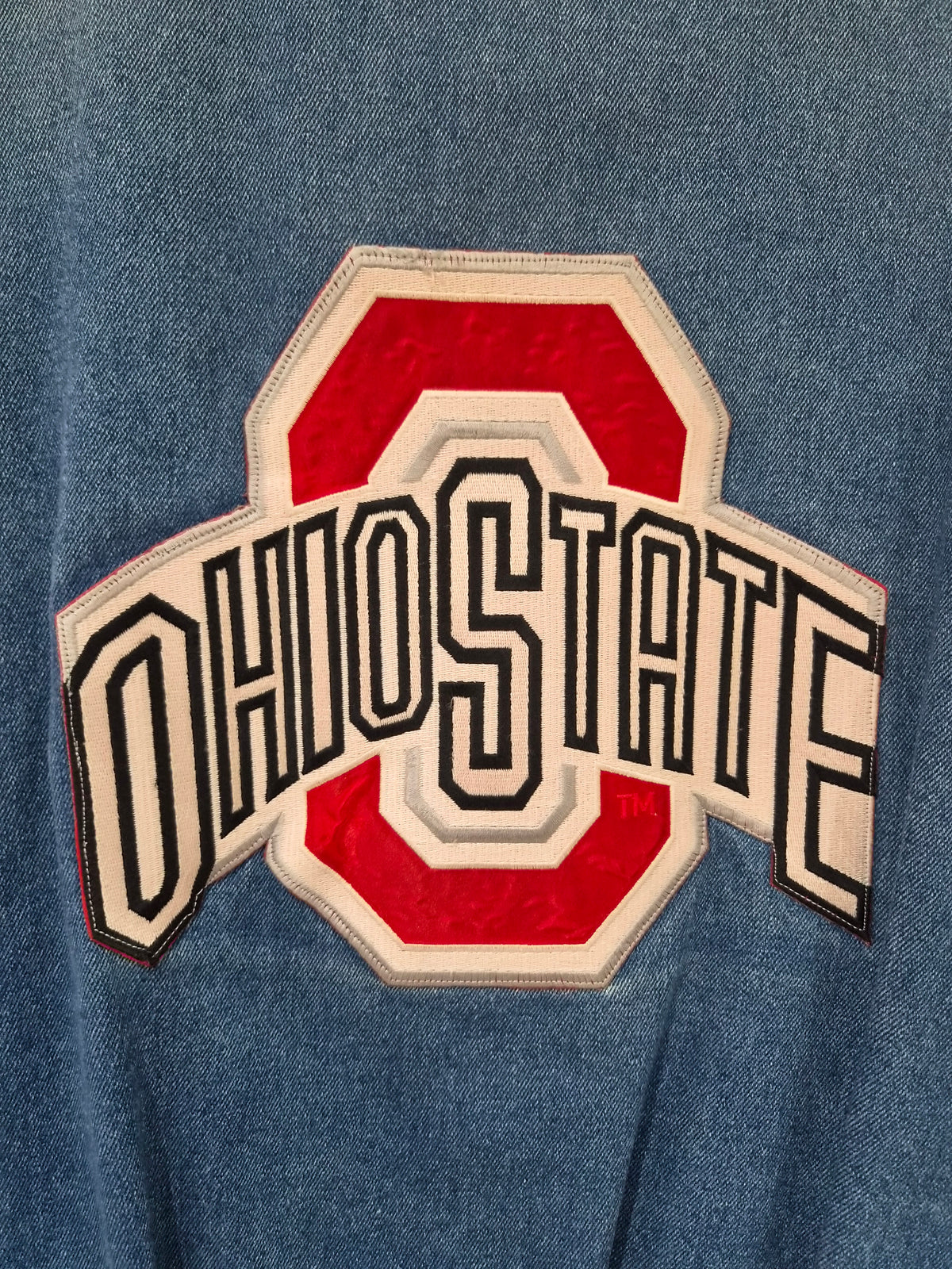 True Fan Vintage Ohio State Buckeyes Snap Denim Varsity Jacket, Blue, Size Large