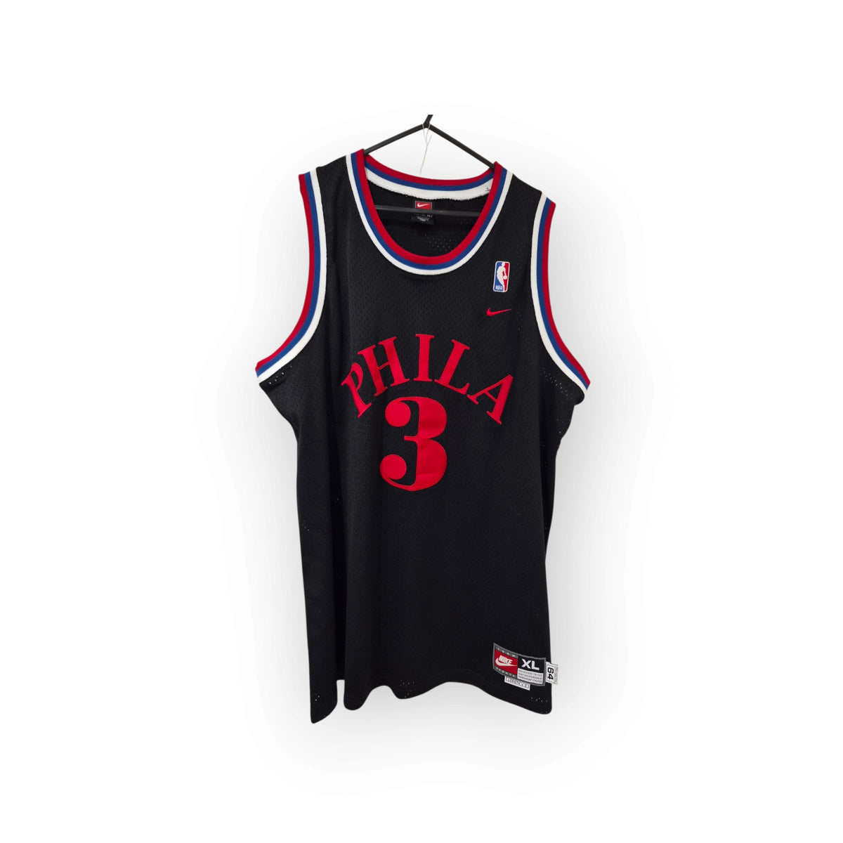 Nike Philadelphia 76ers NBA Jersey, #3 Iverson, Black, Size XL +2 Length