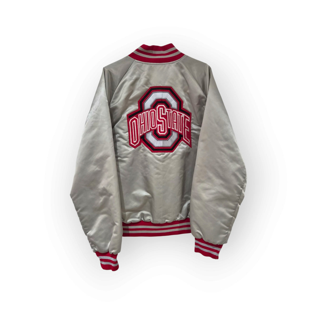 Pyramid Vintage Ohio State Buckeyes Snap Bomber Jacket, Light Grey/Red, Size S/M