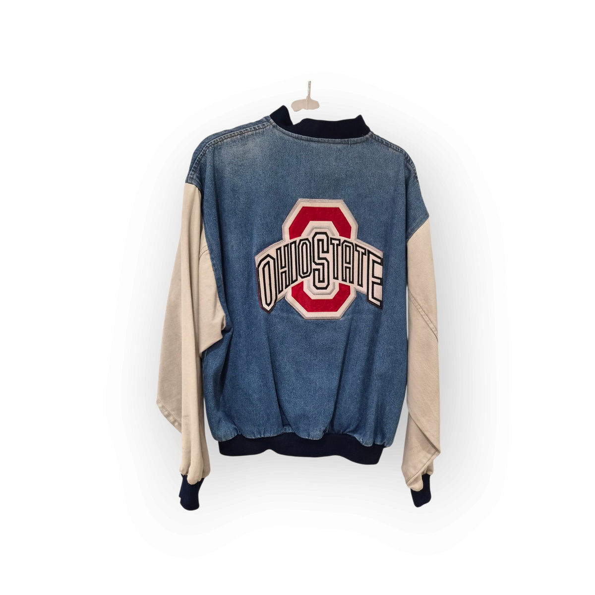 True Fan Vintage Ohio State Buckeyes Snap Denim Varsity Jacket, Blue, Size Large