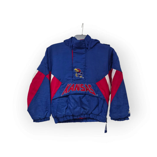 Youth Starter Vintage Kansas Jayhawks NCAA 1/2 Zip Jacket, Blue, Size YS
