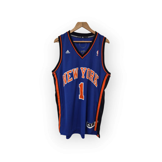 Adidas New York Knicks NBA Basketball Jersey, #1 Stoudemire, Blue, Size Large +2 Length