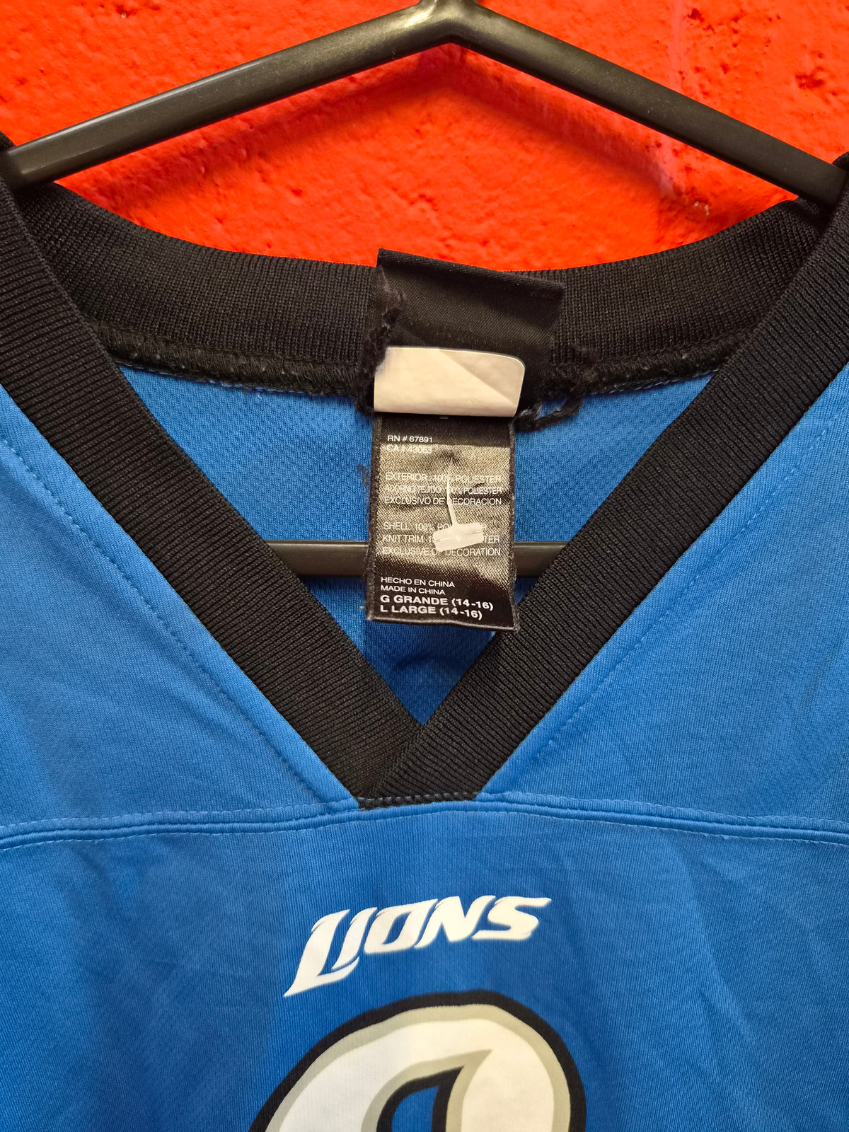 Youth NFL Team Apparel Detroit Lions Jersey, #9 Stafford, Blue, Size YL
