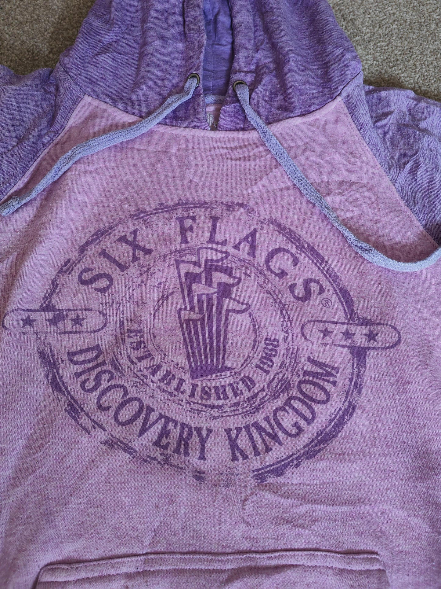 Six Flags Discovery Kingdom Pullover Hoodie, Purple, Size Small
