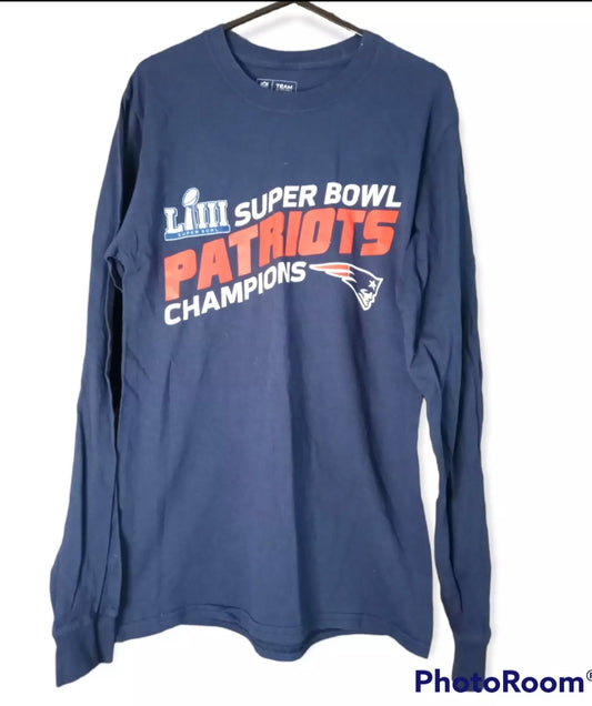 NFL Apparel New England Patriots Super Bowl LIII long sleeve top, navy, size Small