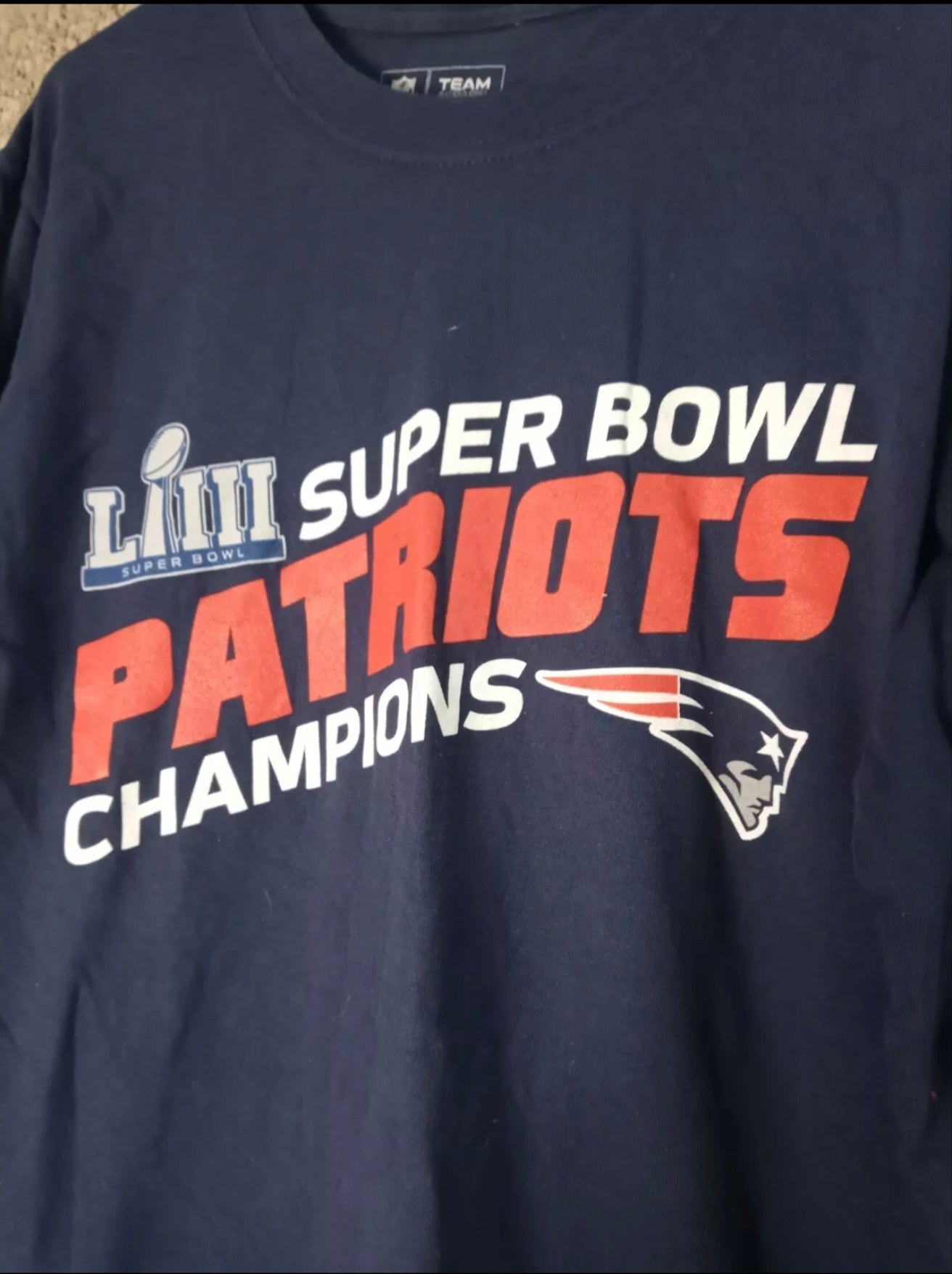 NFL Apparel New England Patriots Super Bowl LIII long sleeve top, navy, size Small
