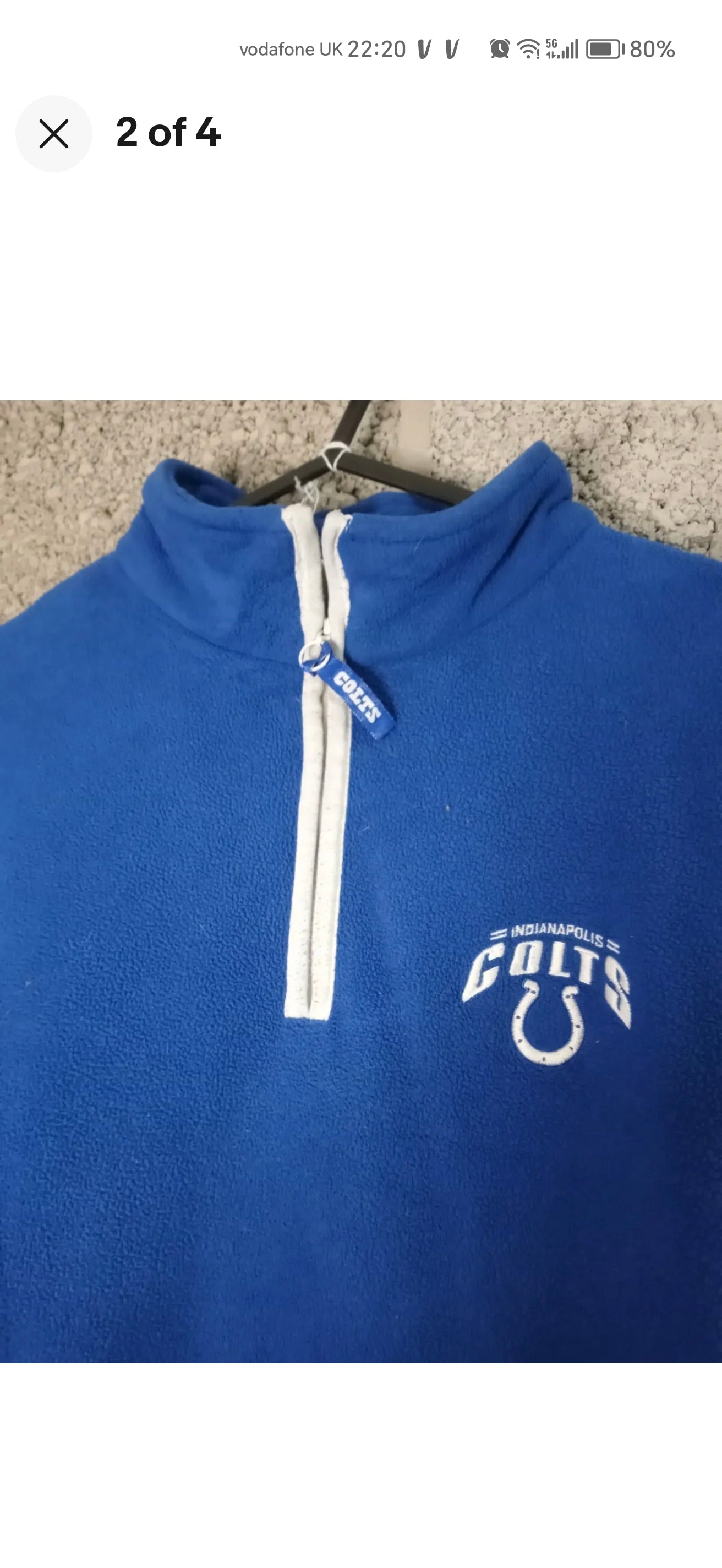 Men's NFL Team Apparel Indianapolis Colts 1/4 zip fleece jumper, Blue, size S/M