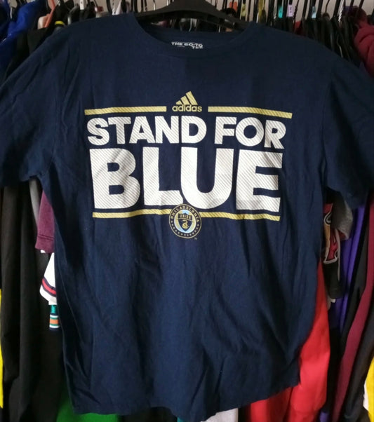 Adidas Philadelphia Union MLS T Shirt, Blue, Size Medium