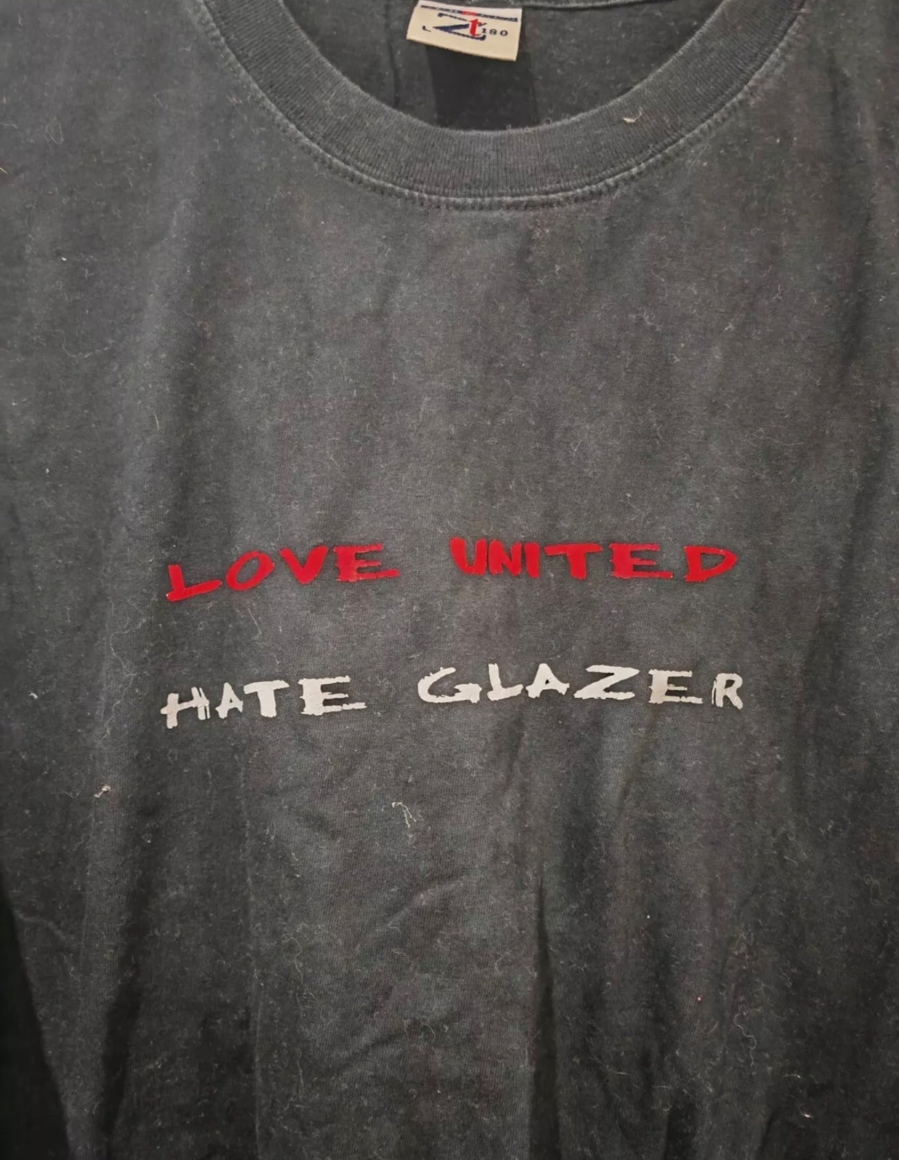 Jerseez Manchester United 'Love United, Hate Glazer' T Shirt, Black, Size Large