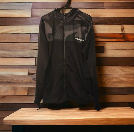 Adidas Originals Full Zip Hoodie, Grey Camo/Black, Size XS