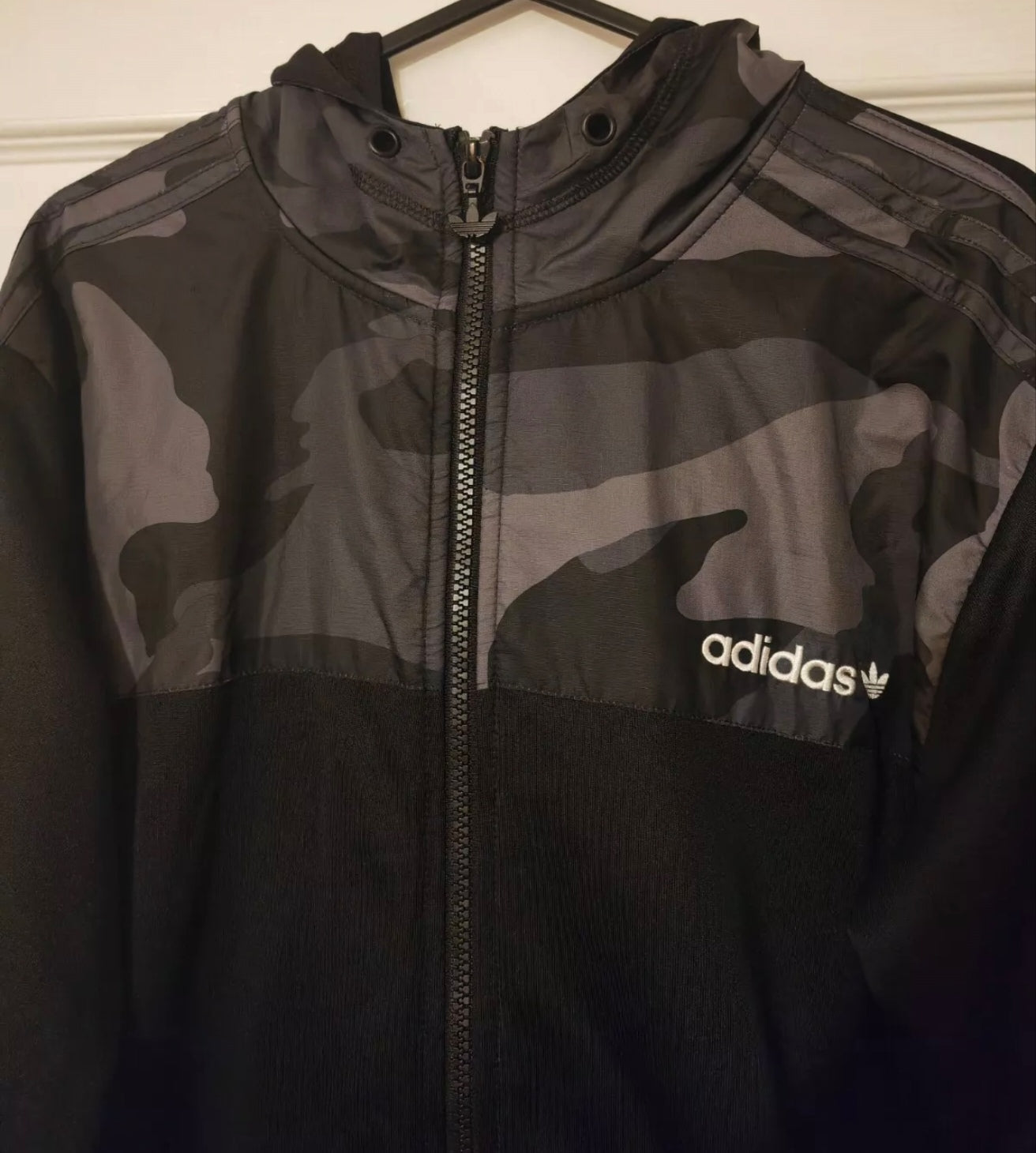 Adidas Originals Full Zip Hoodie, Grey Camo/Black, Size XS